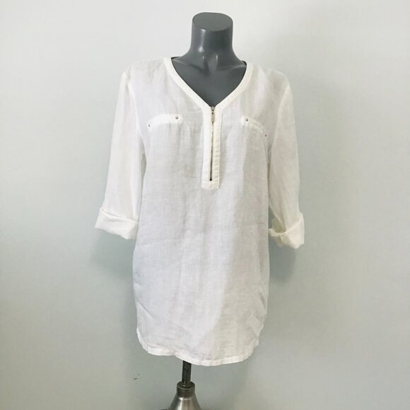 JM Collection Linen Cotton Blend 1/4 Zip Tunic Top Size XL - Picture 1 of 12